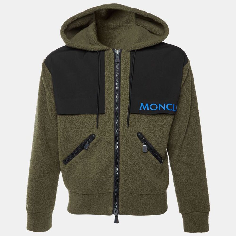 Moncler Grenoble Olive Green Fleece Zip Up Jacket S
